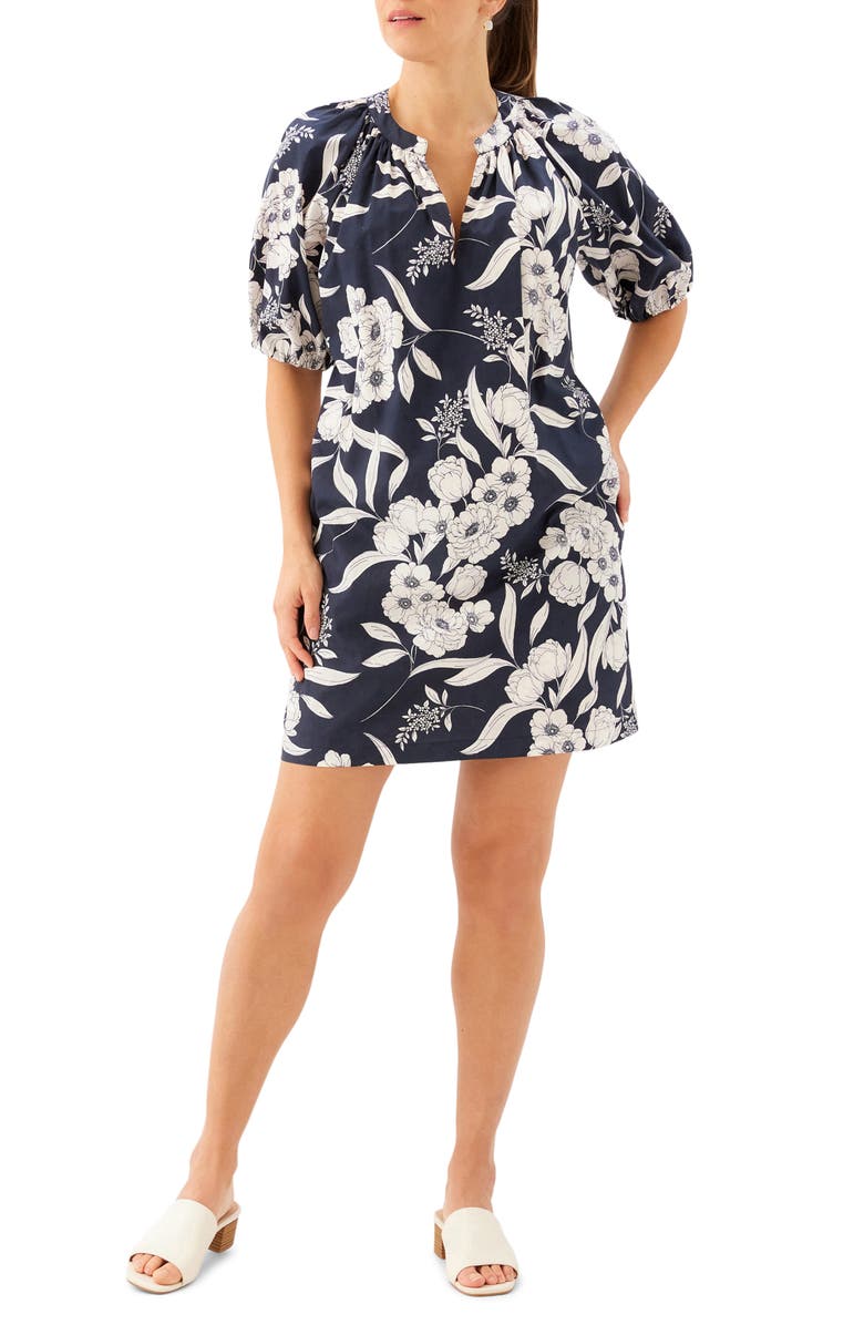 Karen Kane Floral Puff Sleeve Cotton Shift Minidress, Main, color, Floral Print