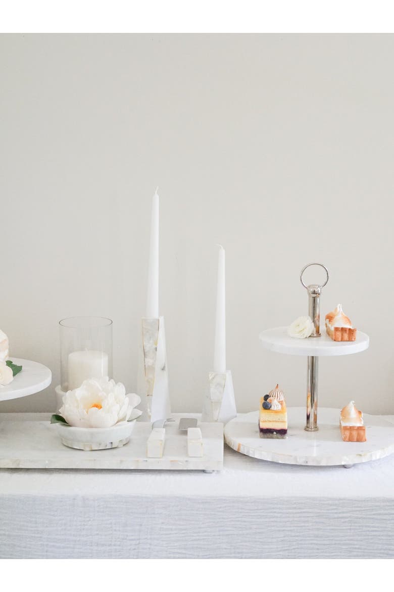 Marble Mother of Pearl Candle Holders, Alternate, color, White