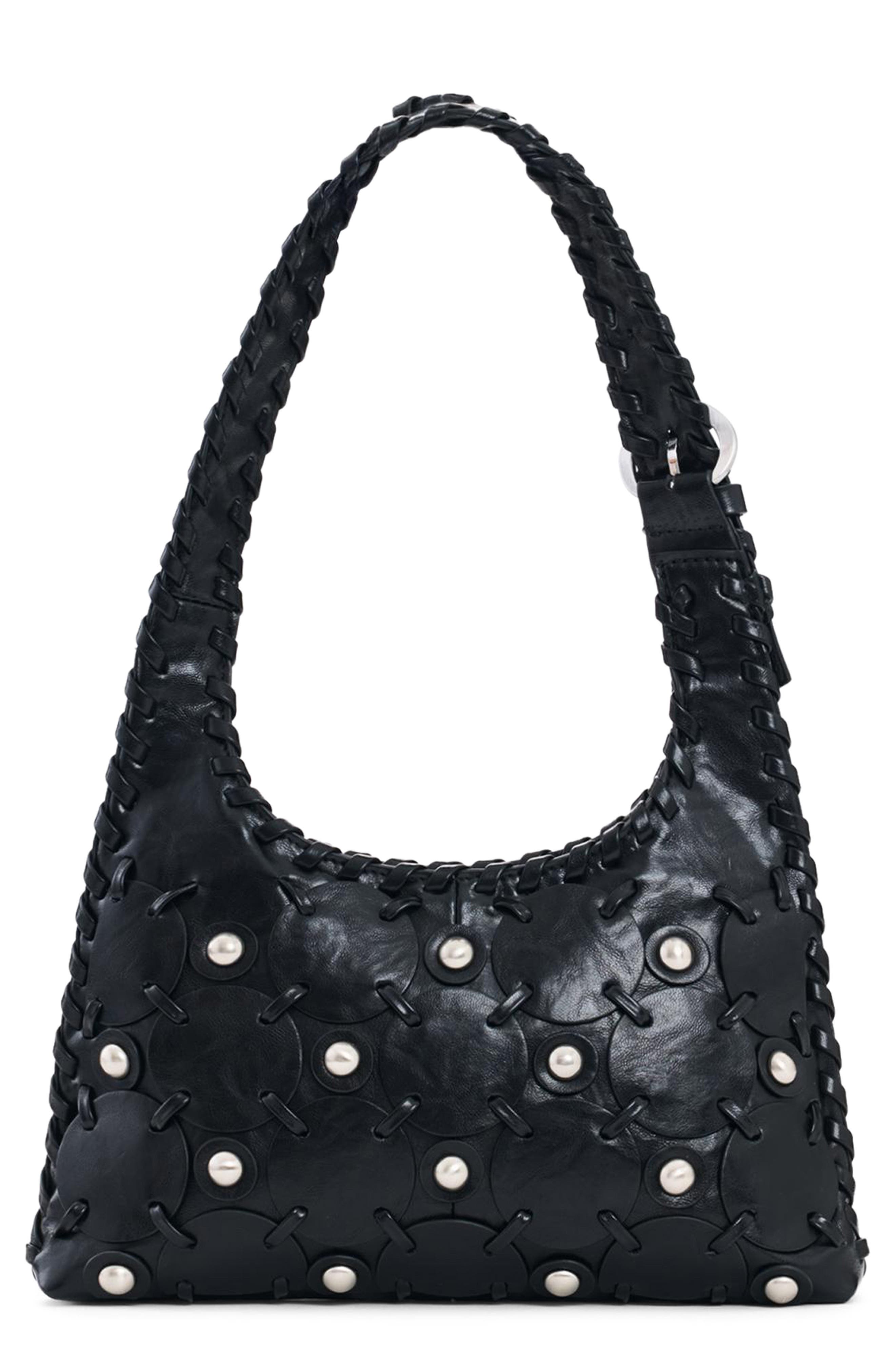 Desigual Studded Faux Leather Shoulder Bag, Main, color, Black