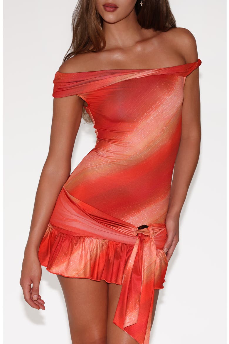 Haelo Off the Shoulder Minidress, Alternate, color, SUNRISE GLITTER STRIPE