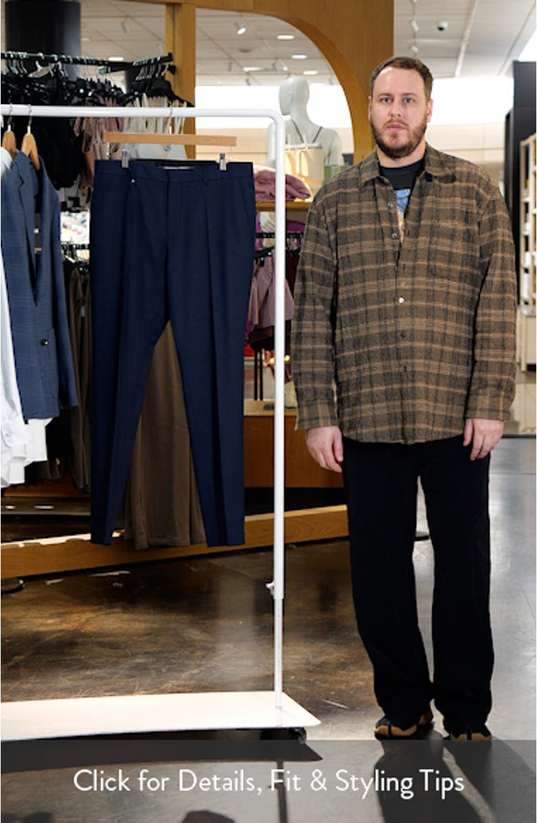 Genius Slim Fit Tan Microcheck Flat Front Stretch Dress Pants, sales video thumbnail