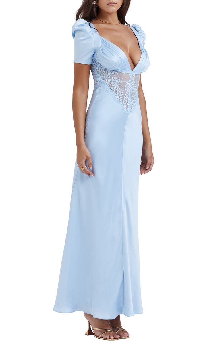 HOUSE OF CB Rafaela Lace Inset Silk Blend Cocktail Dress, Alternate, color, Dutch Canal