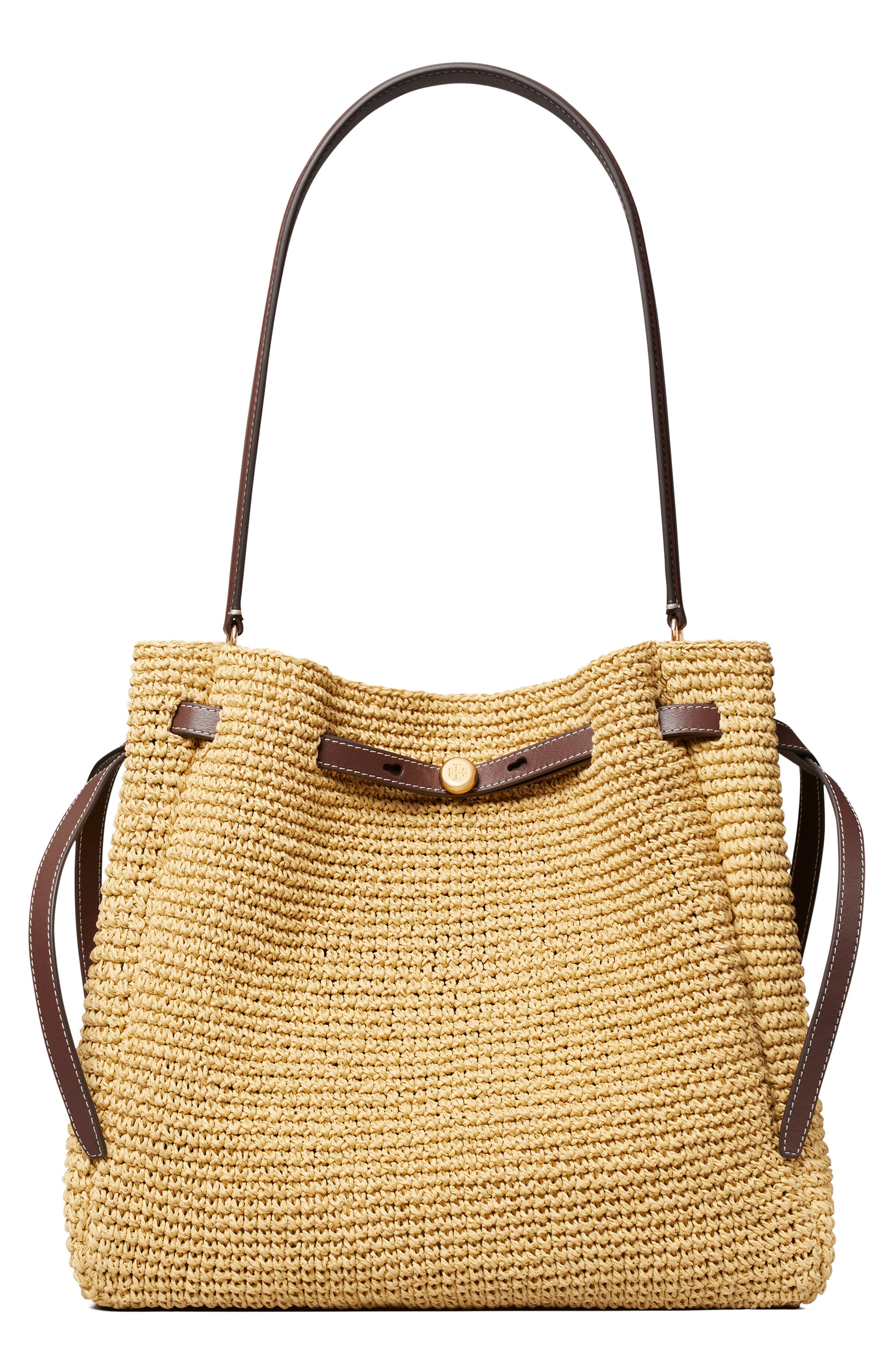Tory Burch Large Romy Straw Bucket Bag, Main, color, Natural