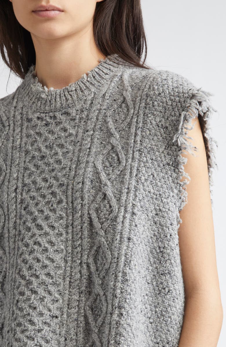 R13 Boyfriend Cable Sweater Vest, Alternate, color, Heather Grey Tweed