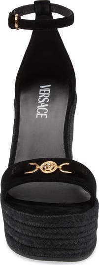 【Versace】Medusa '95 サテン エスパドリーユ ウェッジ Medusa '95 Wedge Sandals 120 mm Gold,Pink | VERSACE US
