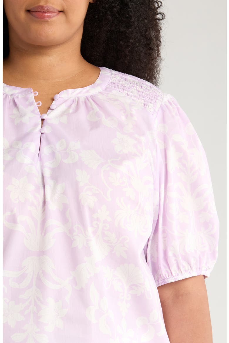 Emme Floral Print Smocked Top, Alternate, color, LAVENDER PURPLE/ WHITE