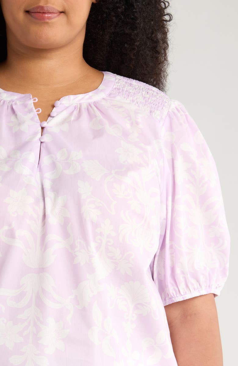 SUGARLIPS Emme Floral Print Smocked Top, Alternate, color, Lavender Purple/ White