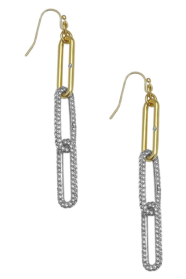 Interlocking Link Drop Earrings, Main, color, GOLD/ SILVER/ CRYSTAL