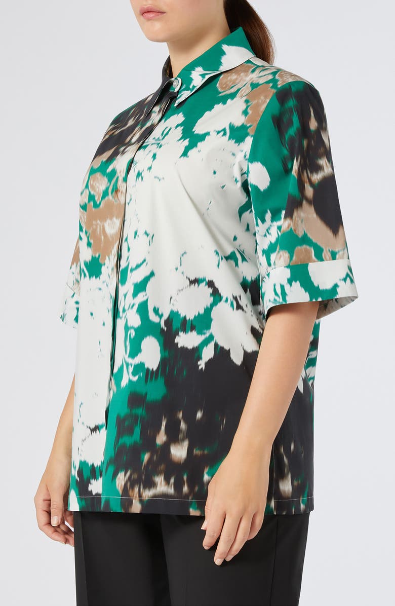 Marina Rinaldi Finito Abstract Print Stretch Cotton Button-Up Shirt, Main, color, White