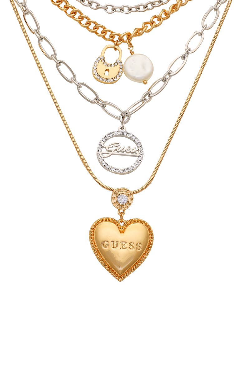 Crystal Pendant Two-Tone Layered Necklace, Alternate, color, TWO TONE