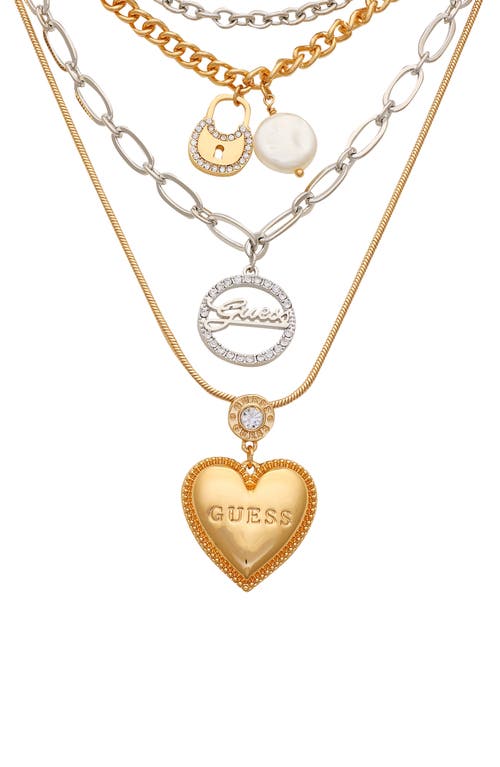 Guess Crystal Pendant Two-tone Layered Necklace In Gold