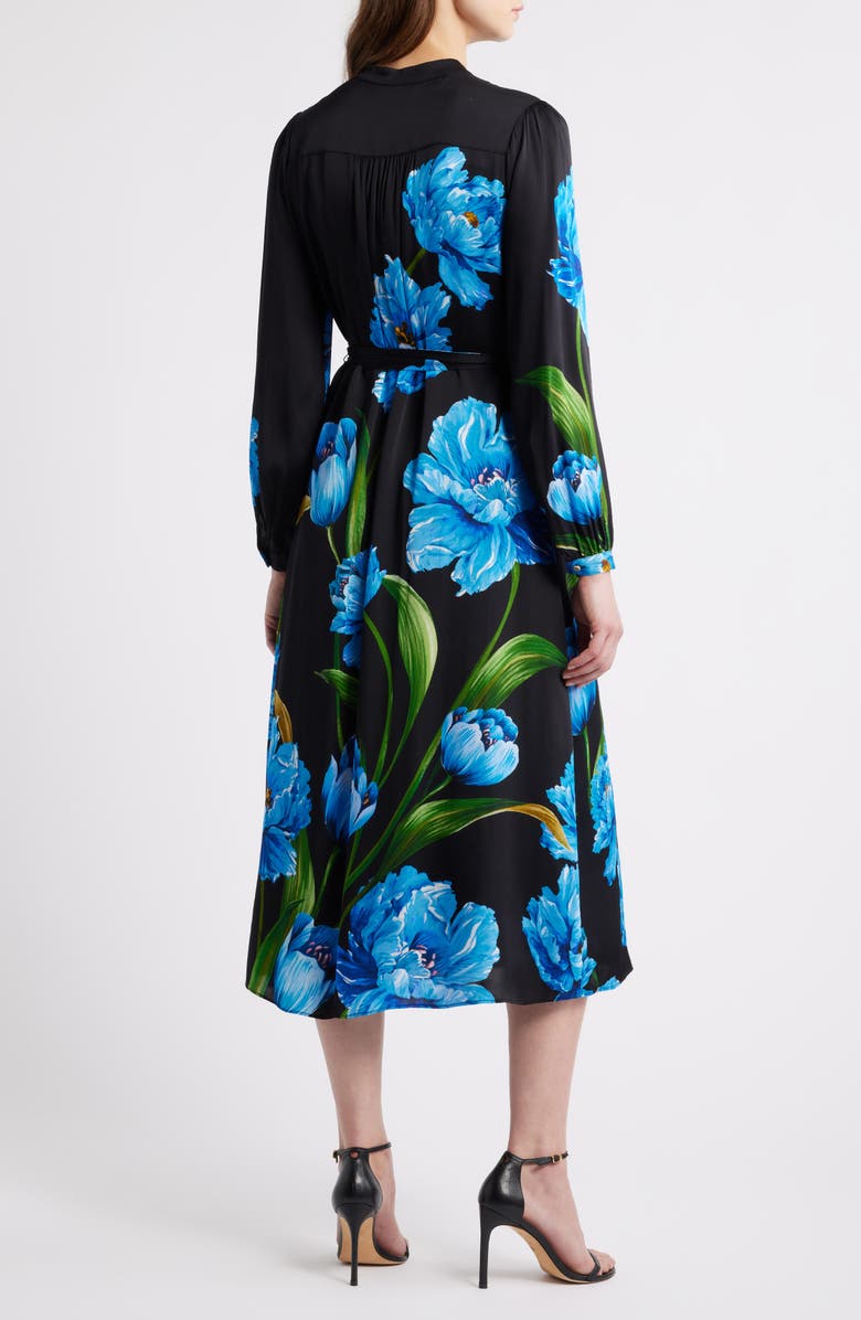Elie Tahari The Mila Placed Floral Long Sleeve Silk Blend Midi Dress, Alternate, color, Wildside Floral