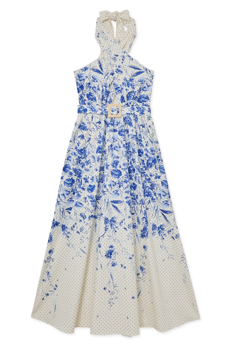Amaya Belted Halter Maxi Dress, Alternate, color, IVORY/ BLUE
