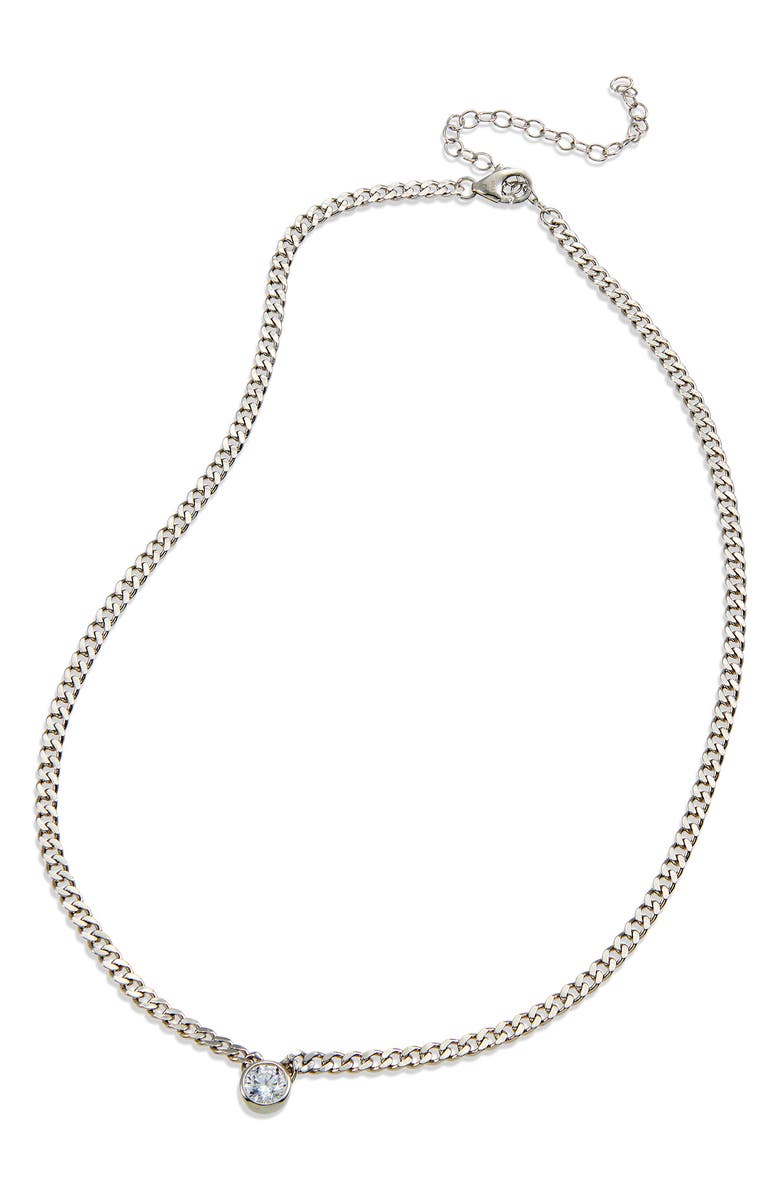 SAVVY CIE JEWELS Cuban Link Chain Solitaire CZ Necklace, Main, color, 