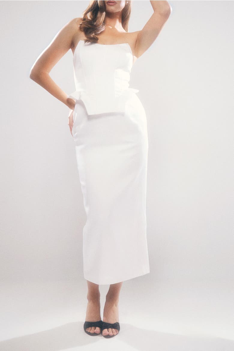 Premium Bonded Satin Corset Midaxi Dress, Alternate, color, Ivory