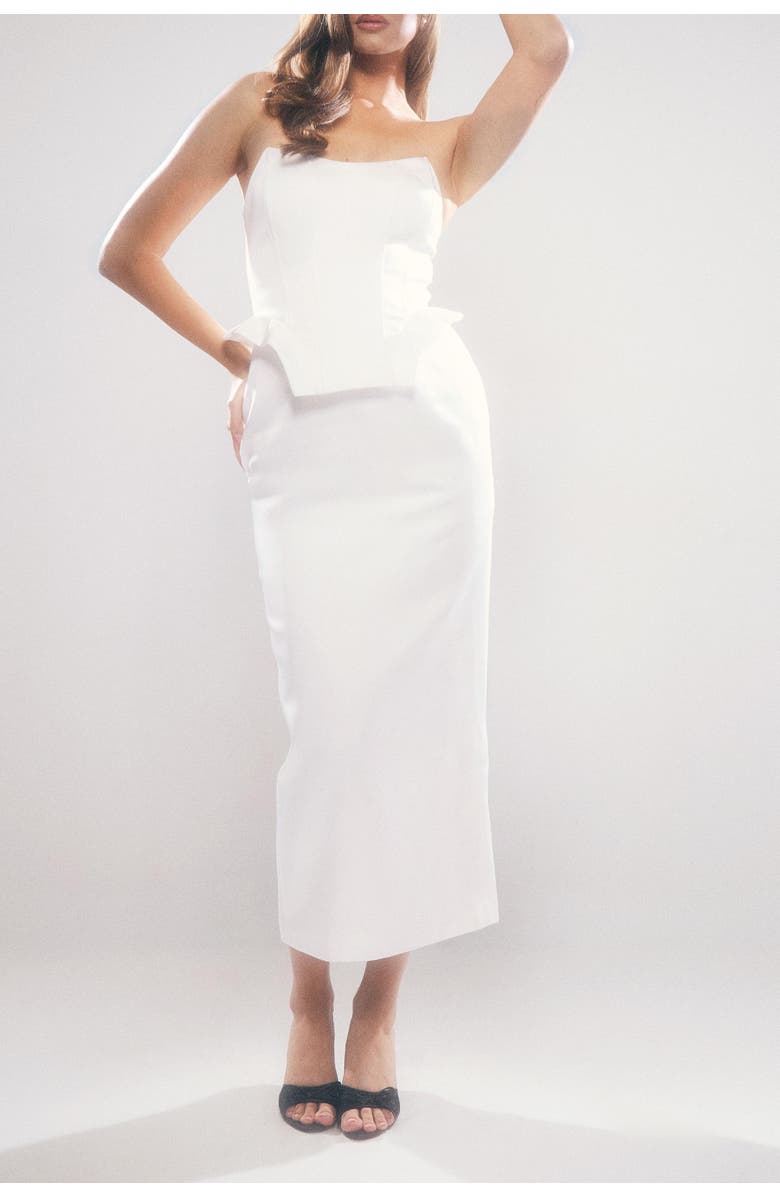 MissPap Premium Bonded Satin Corset Midaxi Dress, Alternate, color, Ivory