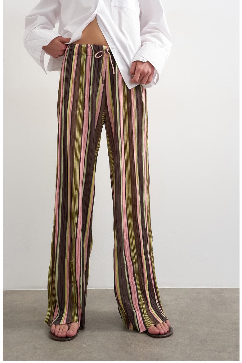 Stripe Crinkle Tie Waist Pants, Main, color, PINK