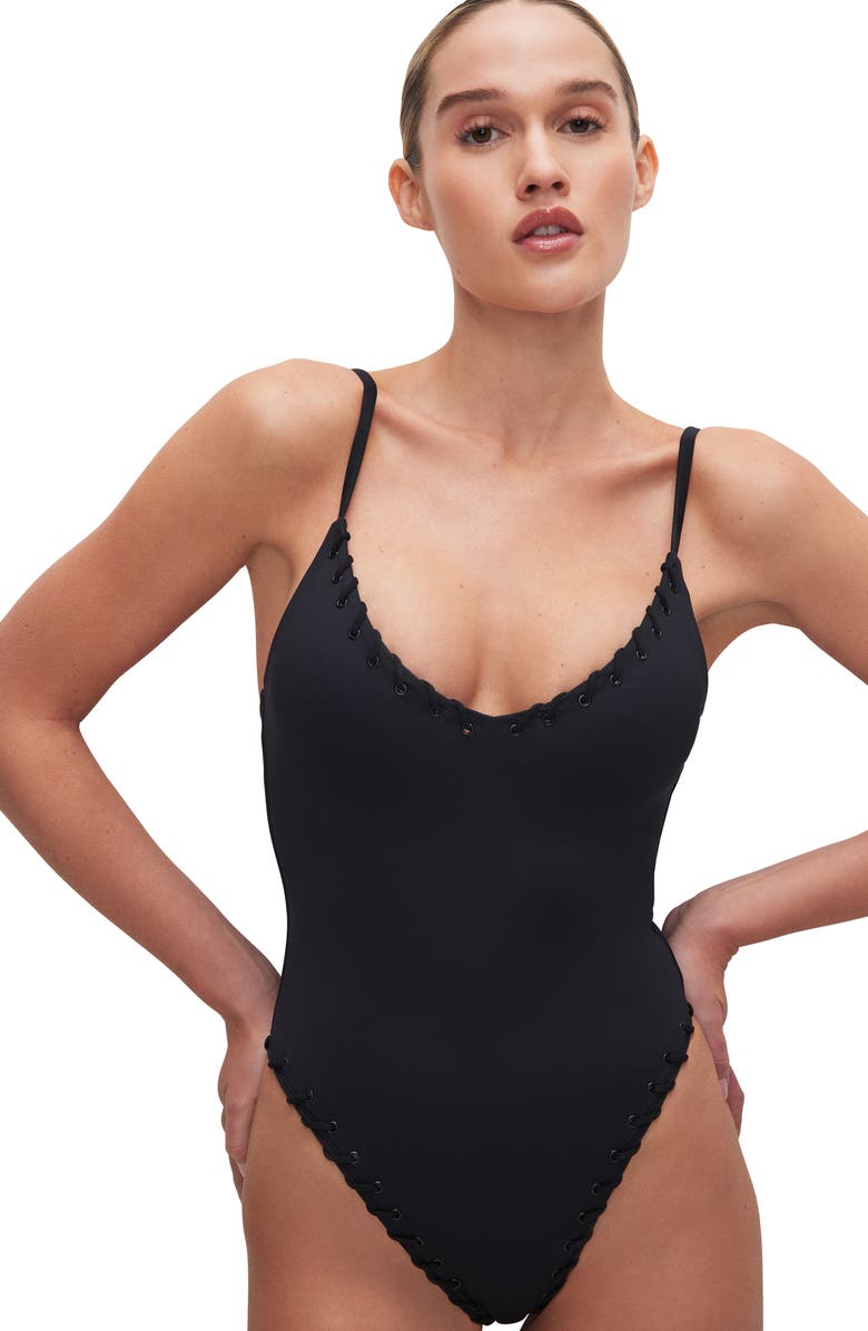 Good American Whip Stitch One-Piece Swimsuit, Alternate, color,