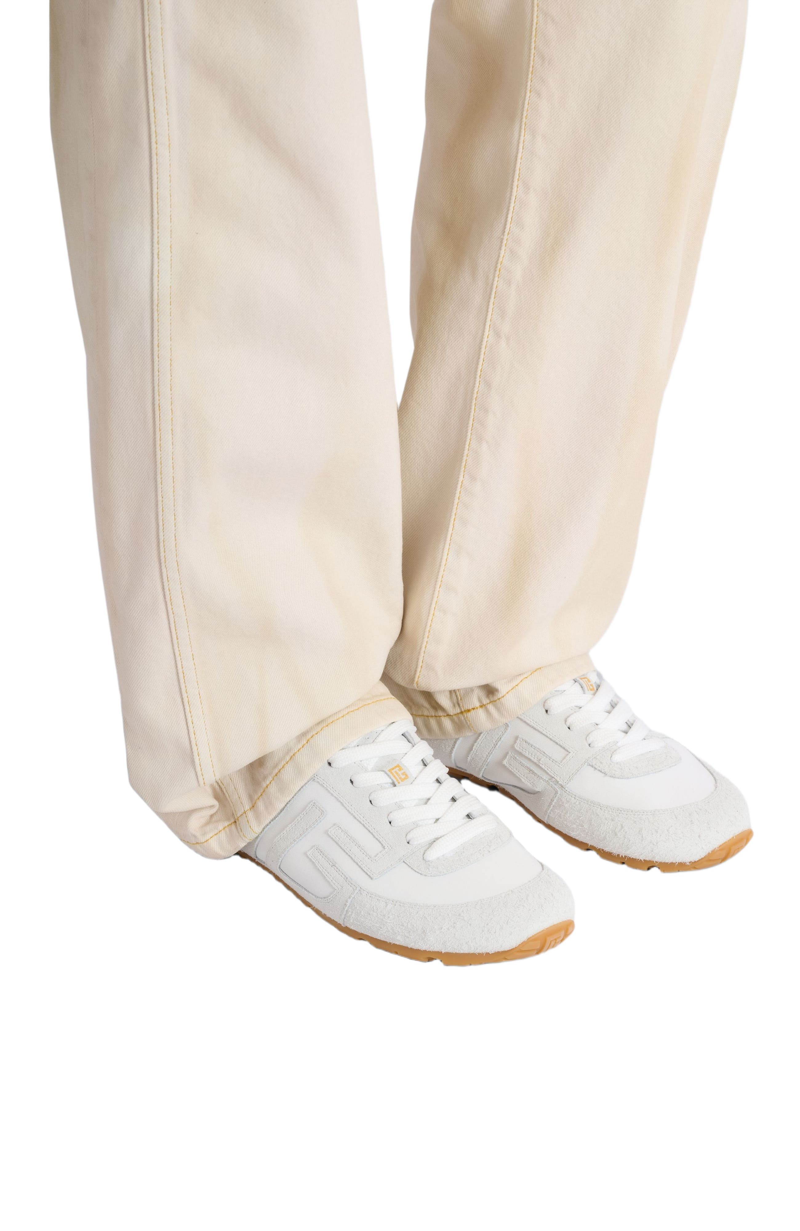 Balmain Racer 45 trainers in lambskin and suede, Alternate, color, White