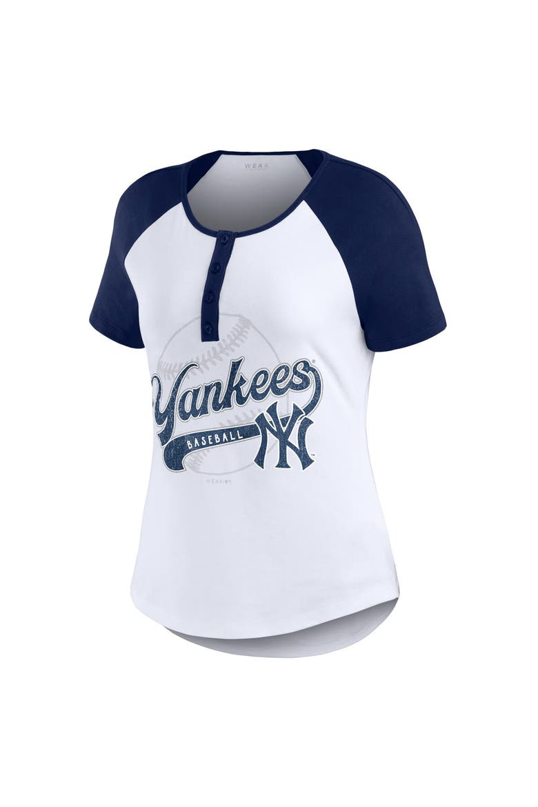 Women's WEAR by Erin Andrews White/Navy New York Yankees Henley Raglan T-Shirt, Alternate, color, White