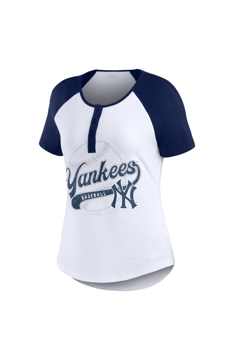 WEAR by Erin Andrews Women's WEAR by Erin Andrews White/Navy New York Yankees Henley Raglan T-Shirt, Alternate, color, 