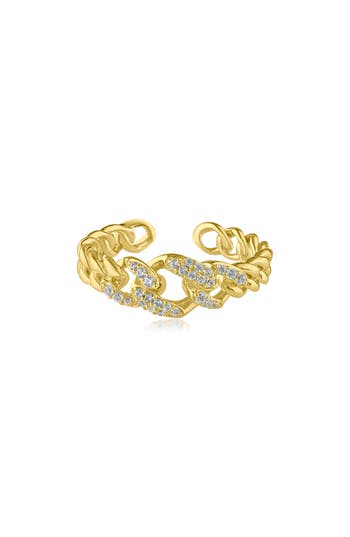 Cz By Kenneth Jay Lane Pavé Cubic Zirconia Frozen Curb Chain Ring In Gold