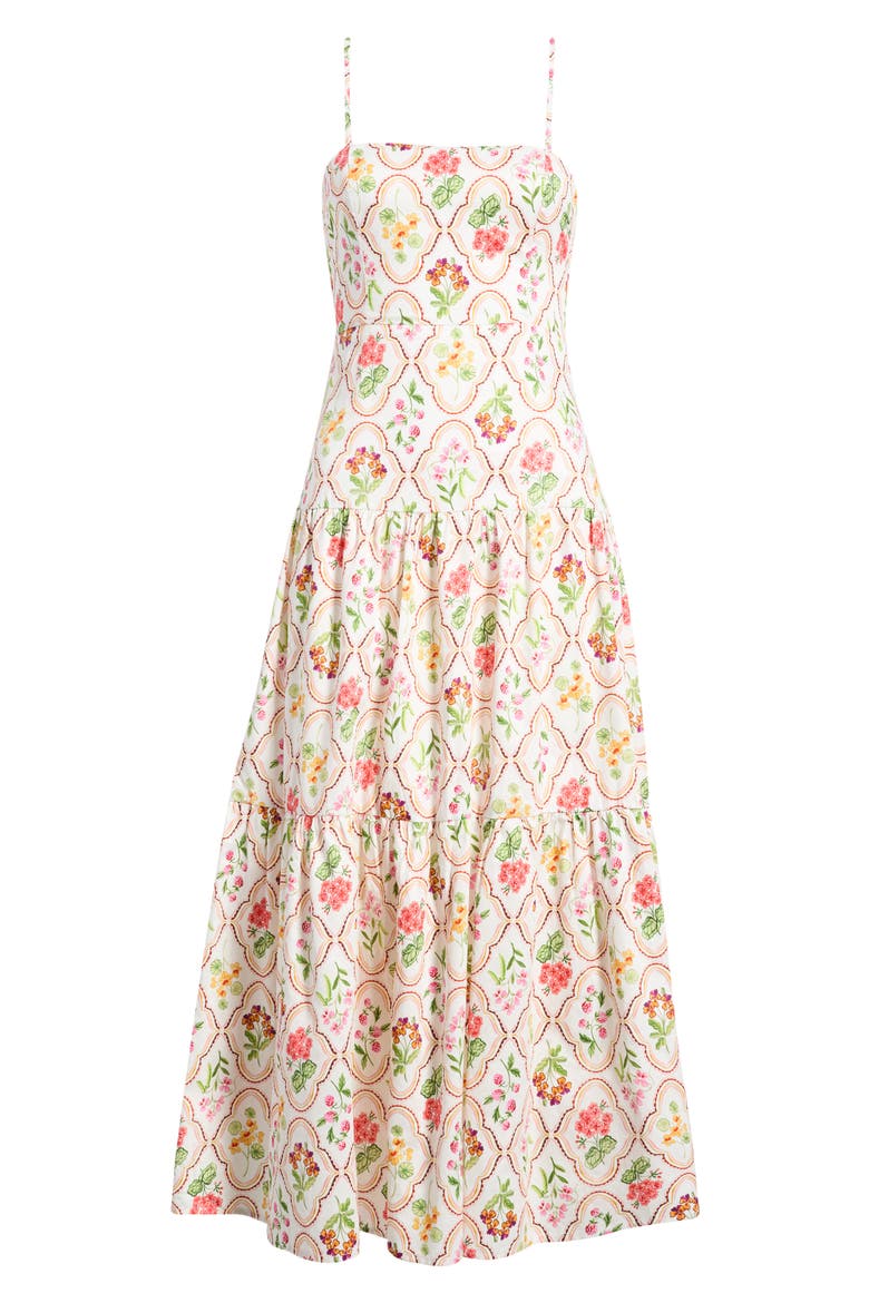 Botanique Floral Print Cotton Midi Sundress, Alternate, color, CORAL WILDFLOWER