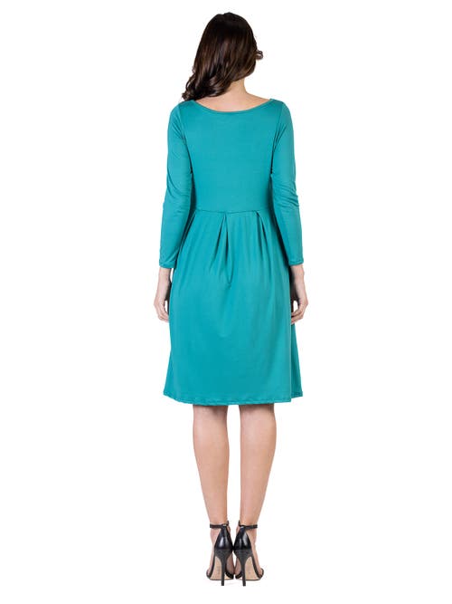 24seven Comfort Apparel Midi Length Fit N Flare Pocket Dress In Green