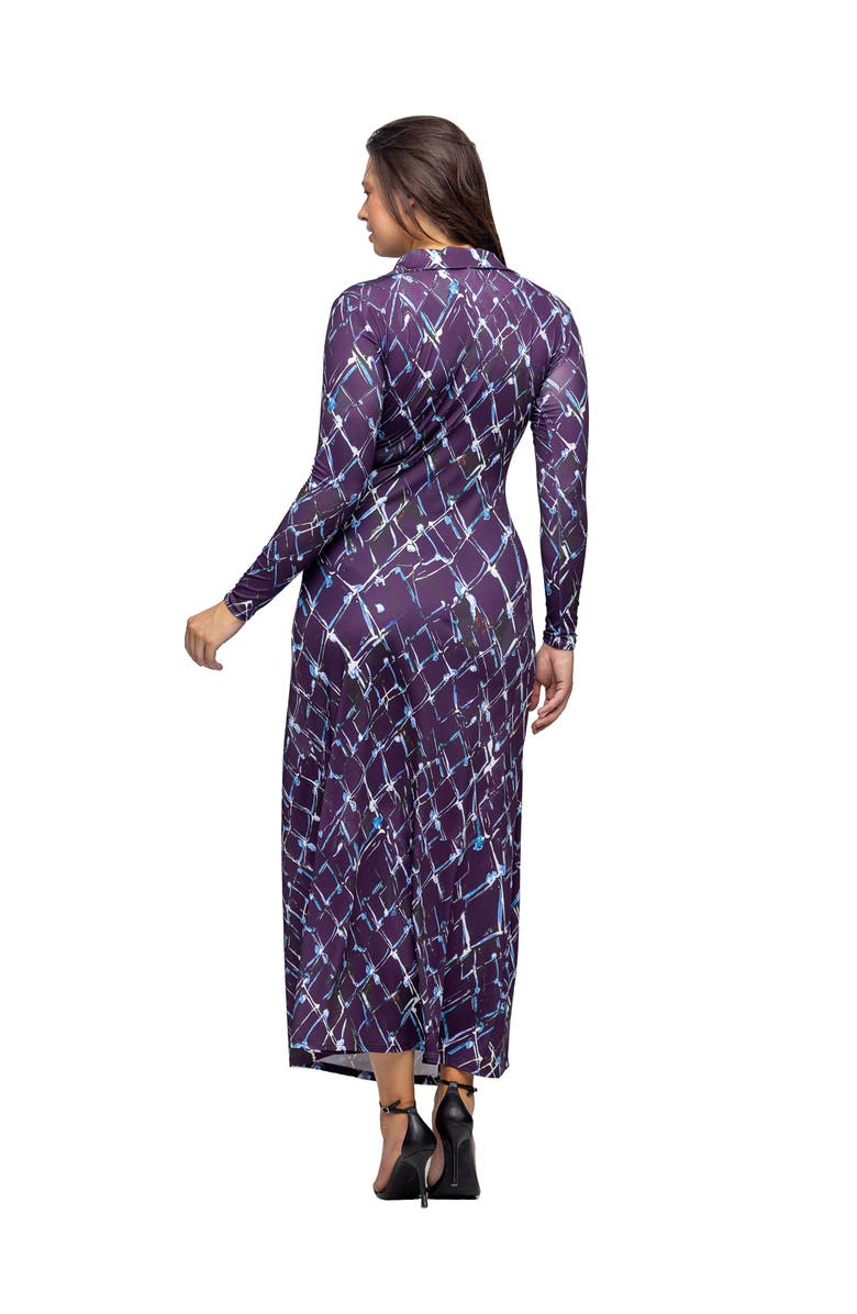 24seven Comfort Apparel Collared Wrap Maxi Dress, Alternate, color, Purple Multi