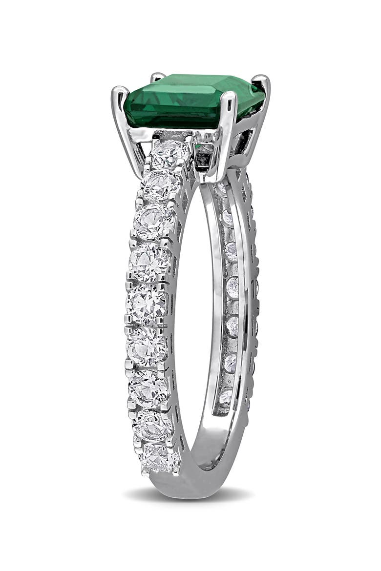 Lab Created Emerald-Cut Emerald Ring, Alternate, color, GREEN