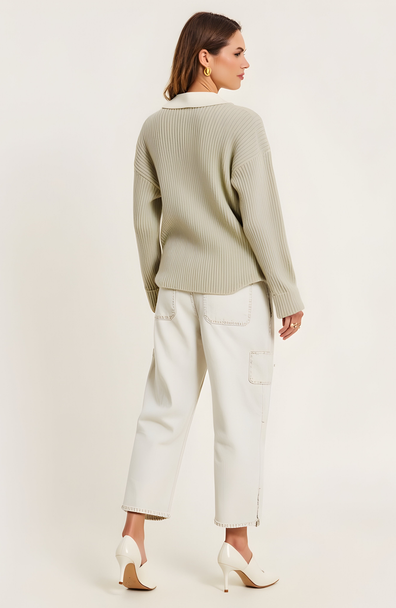 Modenaire Ribbed Knit Cardigan with Contrast Trim, Button Front and Point Collar, Alternate, color, 