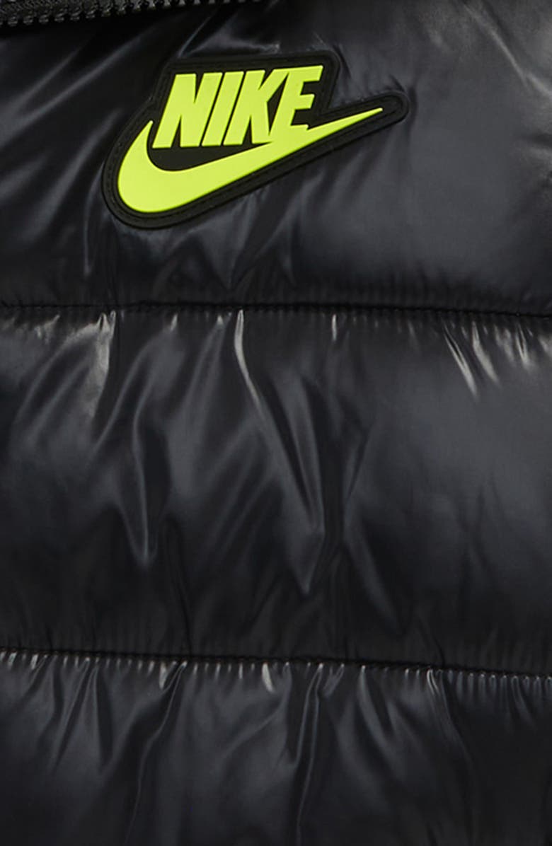 Nike Kids' Color Block Down Hooded Puffer Coat, Alternate, color, Black