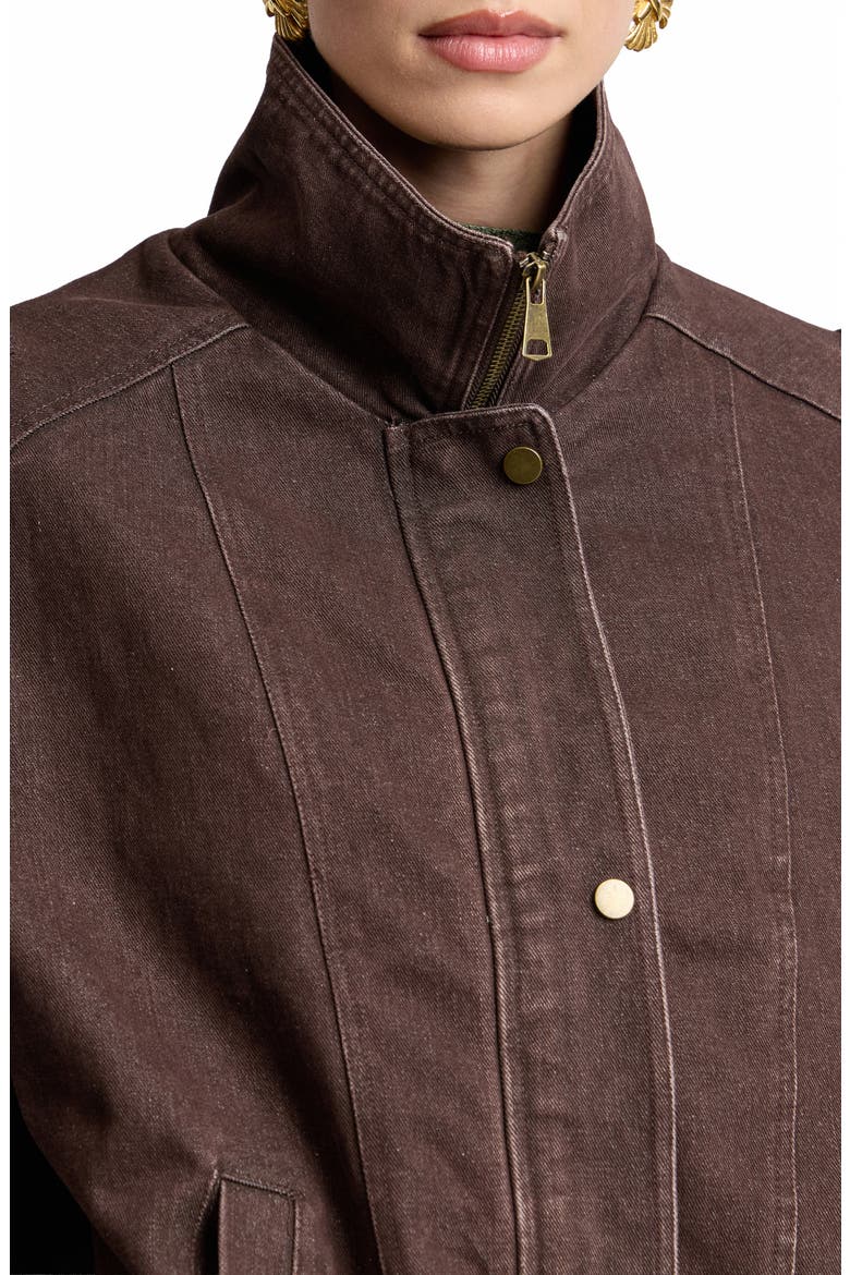Denim Belted Bomber Jacket, Alternate, color, BROWN
