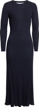 Eleventy Long Sleeve Wool & Silk Rib Sweater Dress