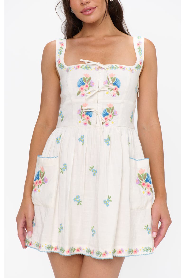 Demi Mini Dress, Alternate, color, Wild Meadow Embroidery