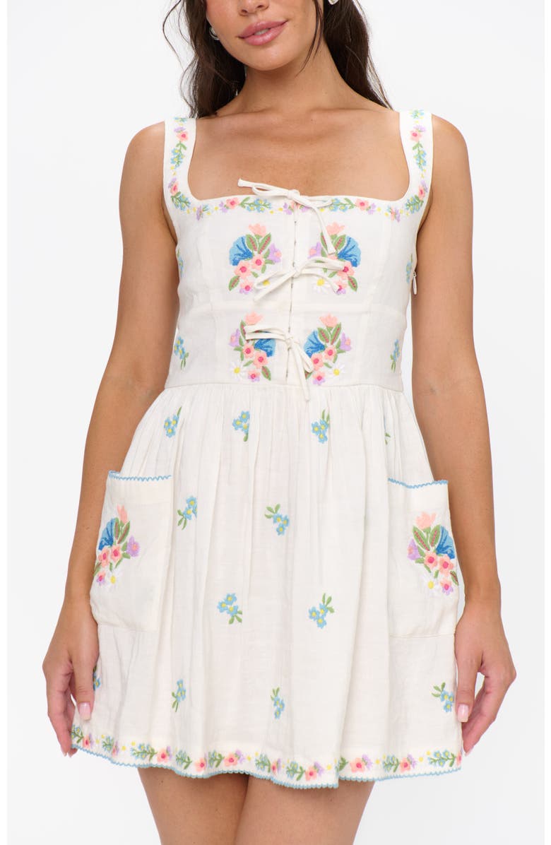 Show Me Your Mumu Demi Mini Dress, Alternate, color, Wild Meadow Embroidery
