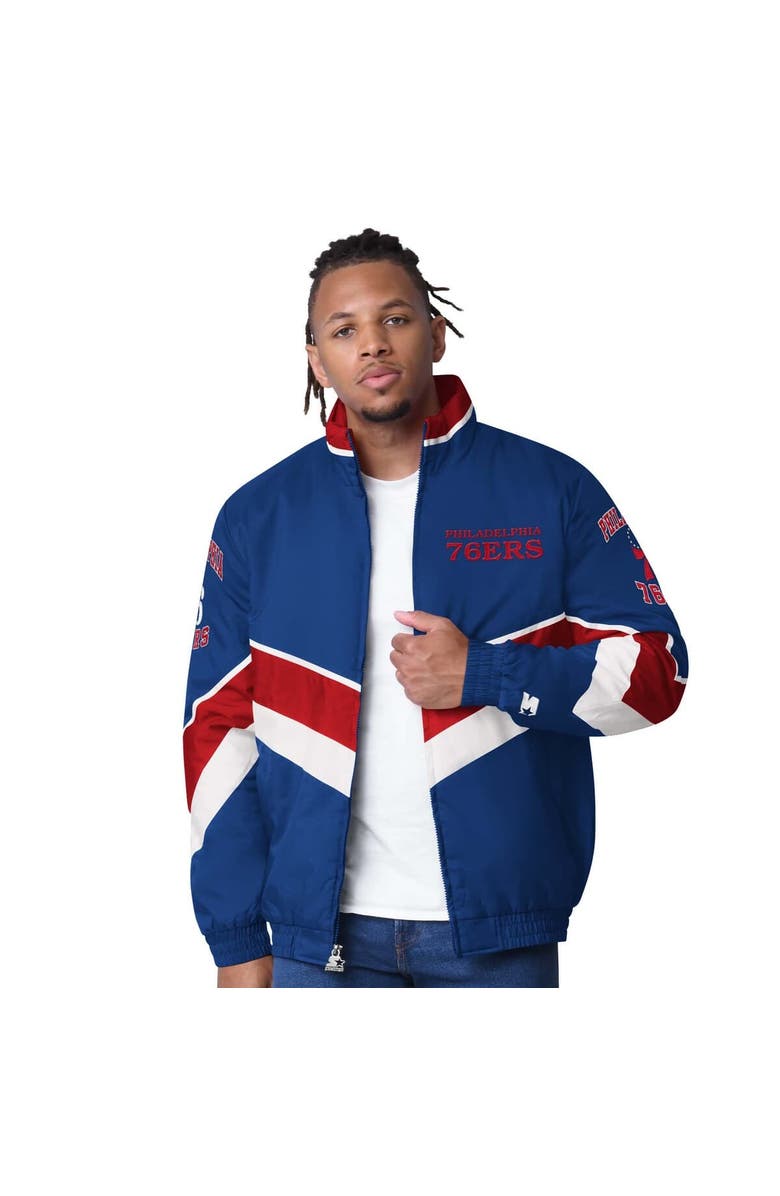 STARTER Men's Starter Royal Philadelphia 76ers Captain Oxford Full-Zip Jacket, Main, color, Royal