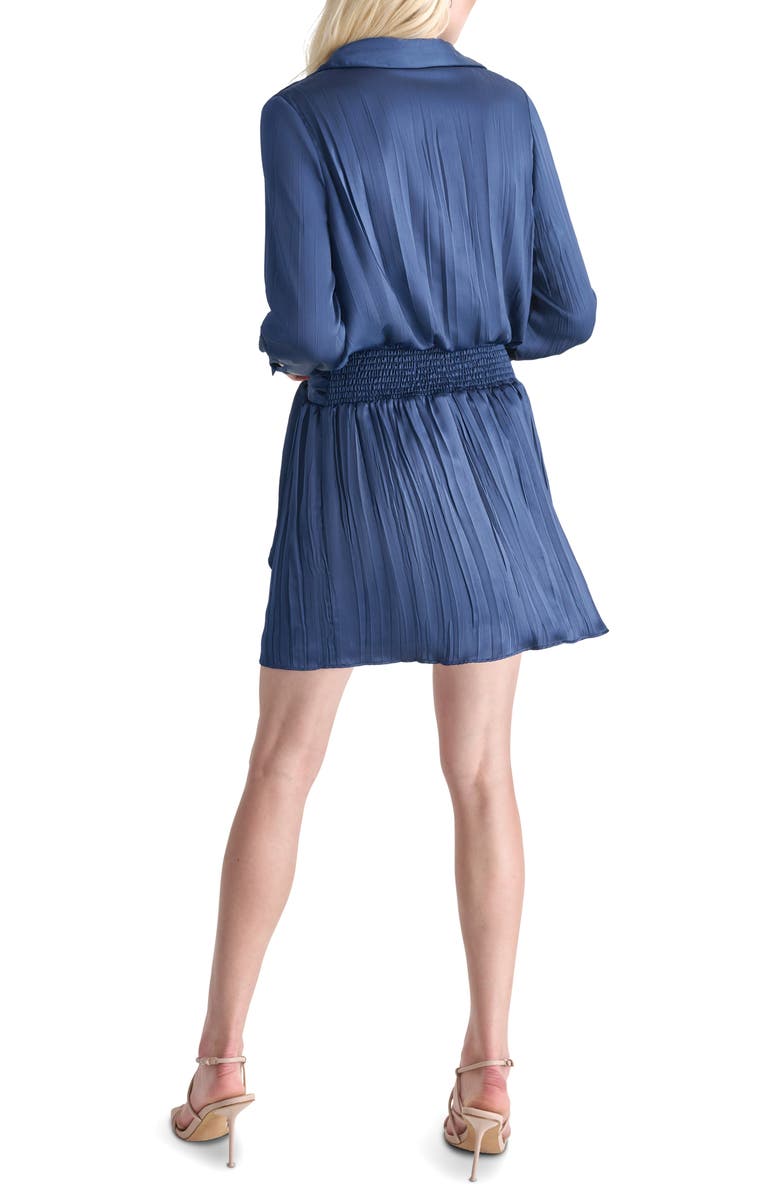 DKNY Pleated Long Sleeve Satin Shirtdress, Alternate, color, Indigo
