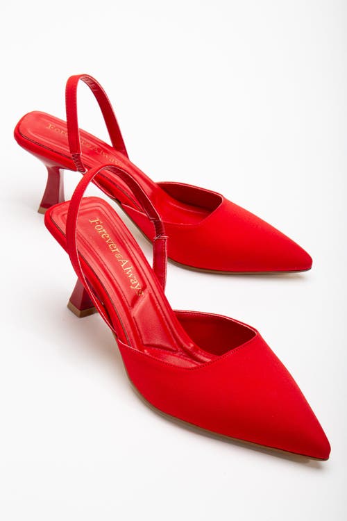 Forever & Always Shoes Rae Slingback Kitten Heel Pumps In Red Suede Faux Leather