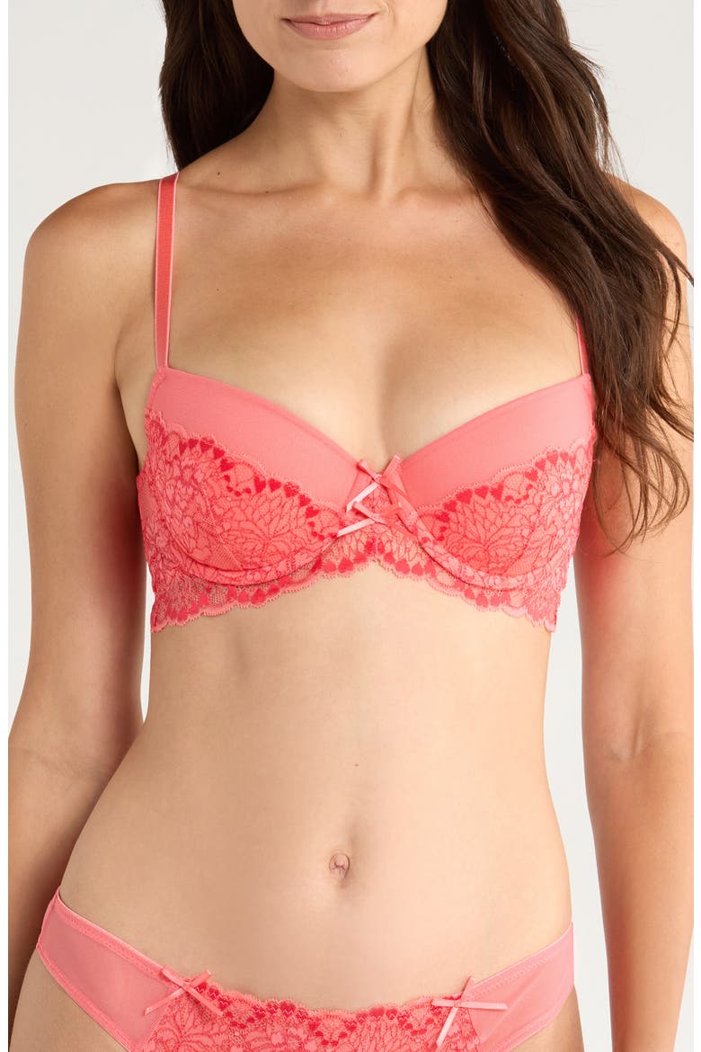 Cherry Mesh & Lace Underwire Bra, Main, color, SUGAR CORAL