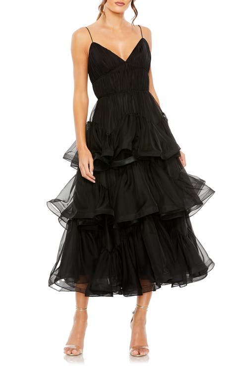 V Neck Tiered Ruffle Midi Dress
