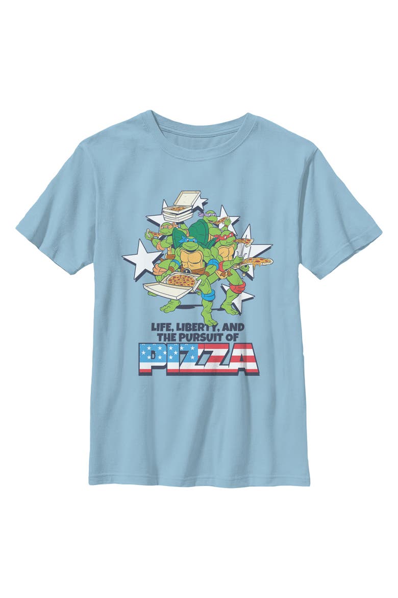 Boys Teenage Mutant Ninja Turtles Liberty and the Pursuit of Pizza T Shirt, Main, color, Light Blue