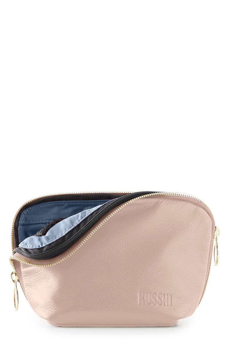 Everyday Leather Makeup Bag, Main, color, BLUSH PINK/ COOL GREY LEATHER
