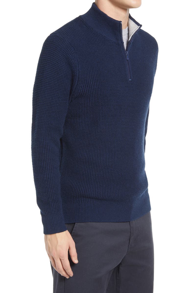 The Normal Brand Waffle Knit Quarter Zip Pullover, Alternate, color, Navy