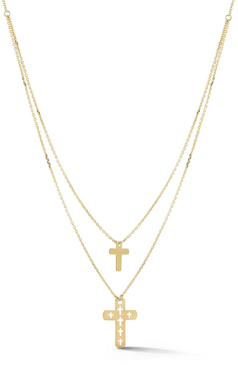 Ember Fine Jewelry Double Cross Layered Chain Necklace, Main, color, 14K Gold