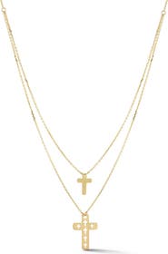 Ember Fine Jewelry 14k Gold Double Layer Cross Necklace