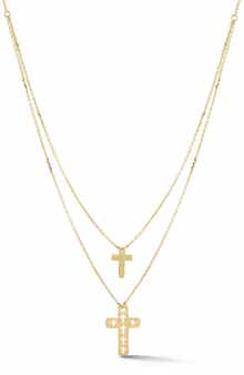 Ember Fine Jewelry Double Cross Layered Chain Necklace