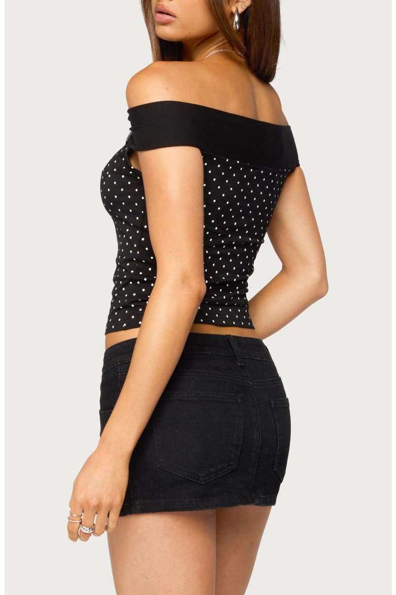 Eela Dot Off the Shoulder Crop Top, Alternate, color, BLACK