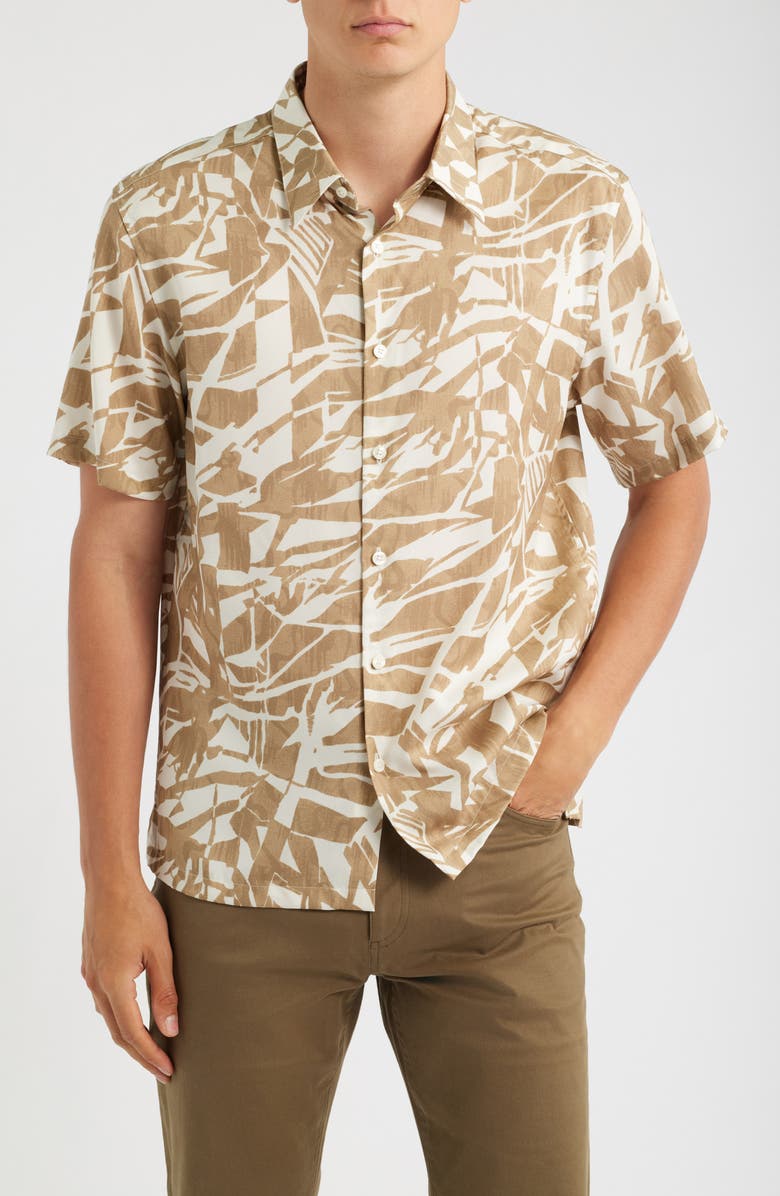 Theory Irving Short Sleeve Button-Up Shirt, Main, color, Fresh Khaki Multi