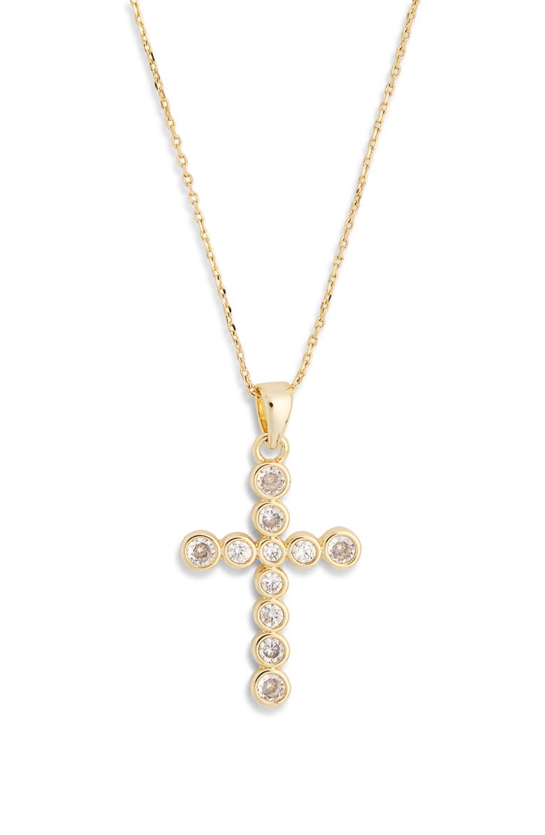 Leith Cubic Zirconia Bezel Cross Pendant Necklace, Alternate, color, Clear- Gold
